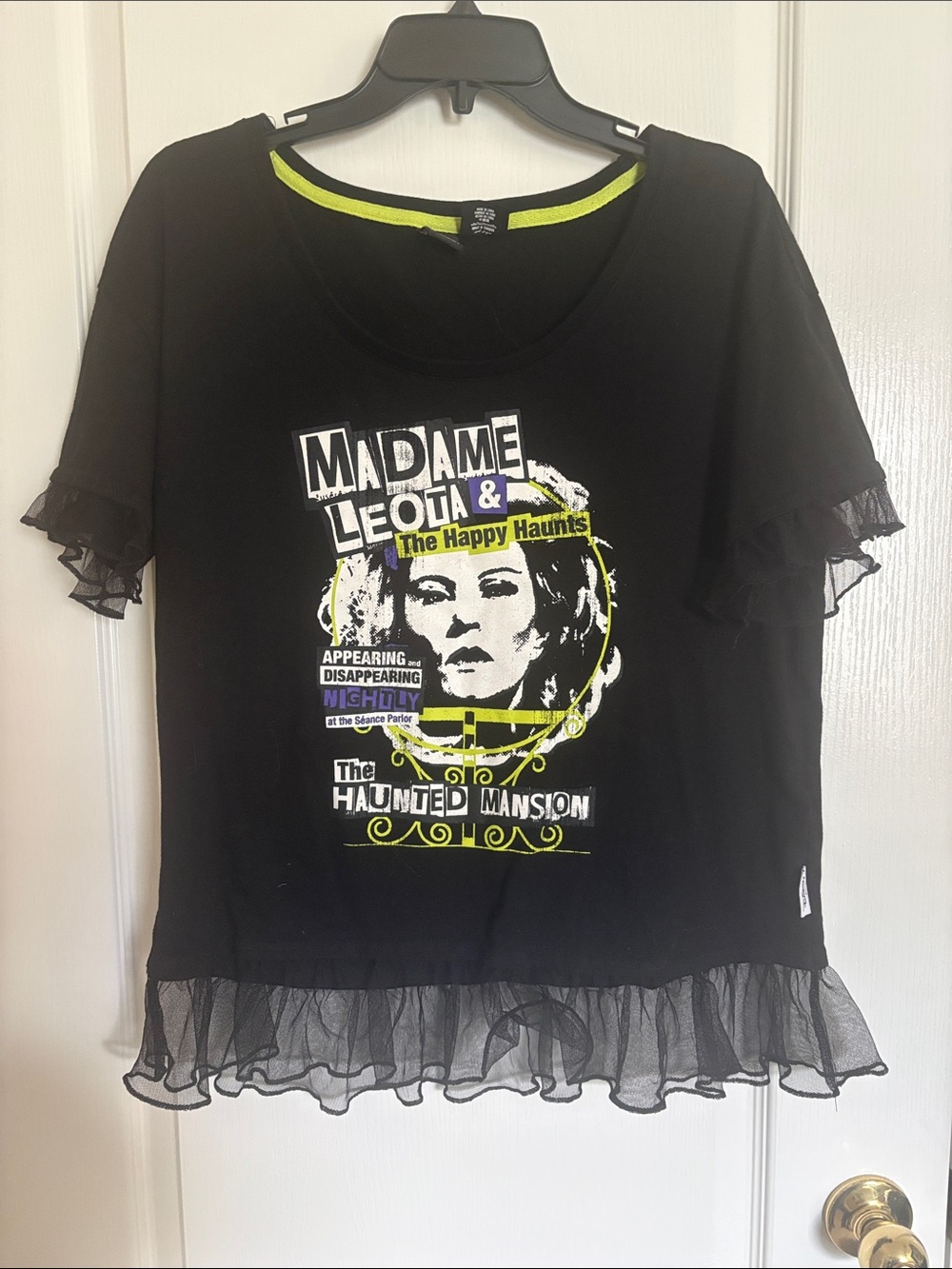 Her Universe Disney Black Tee with Neon Yellow-Green Madame Leota Graphic Lace